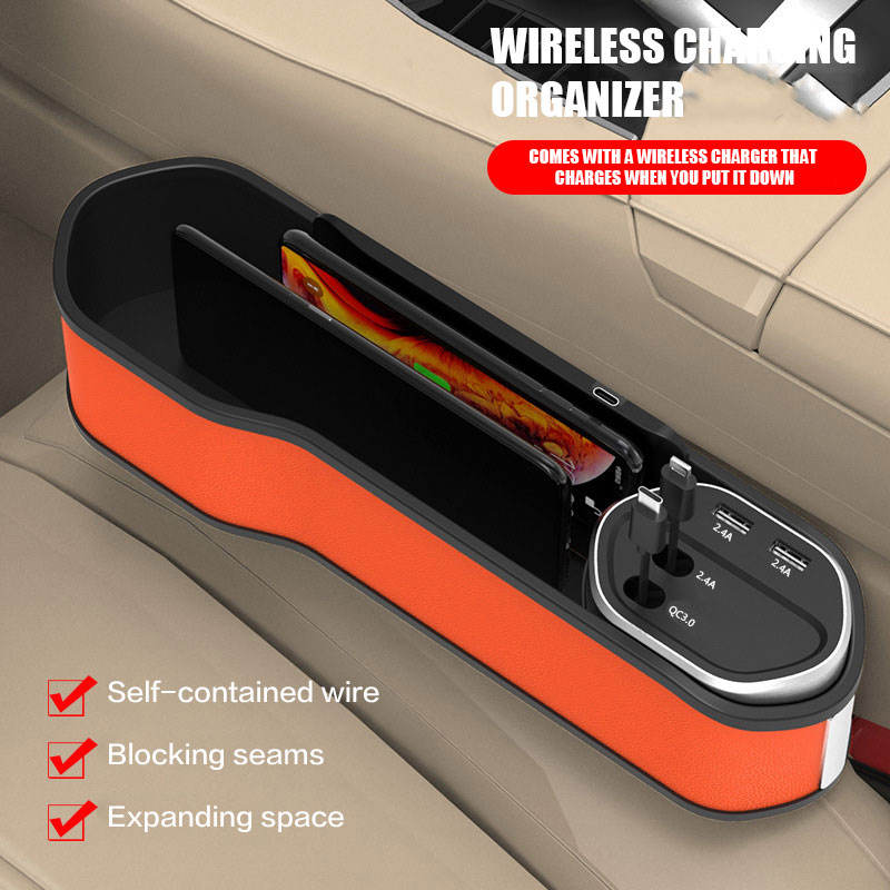 2024 New Design Multi-functional PU Leather Car Seat Side Gap Filler - Car Rest Box Storage Organizer with 2 USB Ports Car Seat Gap Filler Organizer, Custom For All Cars