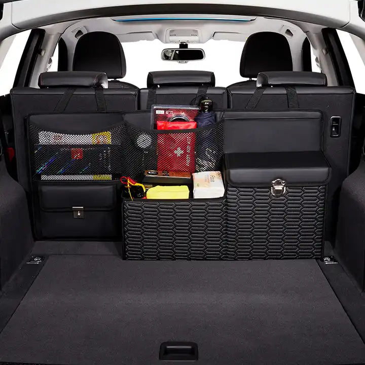 High-end Leather Car Trunk, Cargo Organizer SUV Trunk Storage Waterproof Collapsible Durable Multi Compartments