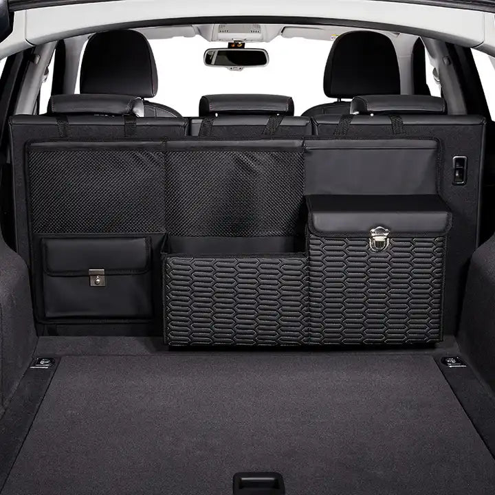 High-end Leather Car Trunk, Cargo Organizer SUV Trunk Storage Waterproof Collapsible Durable Multi Compartments - Delicate Leather