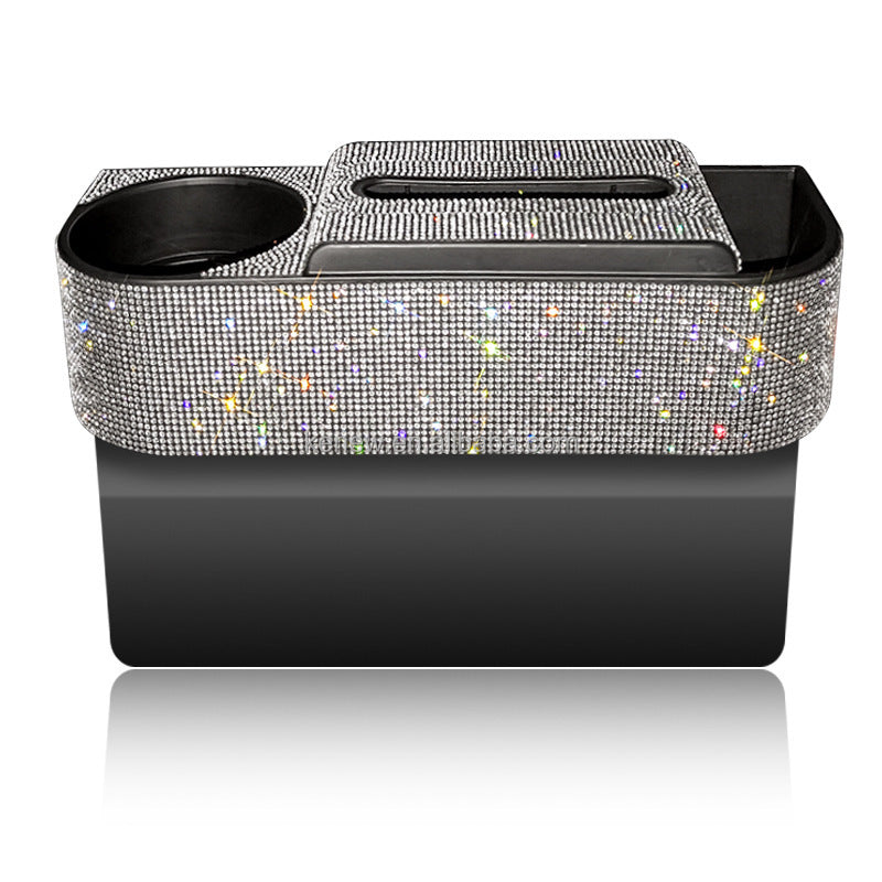 New Bling Rhinestones Car Seat Organizer with Leak-proof Cup Holder, Coin and Key Storage, Tissue Box, Auto Accessories Storage Box