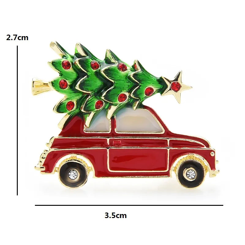 New Year Enamel Car Christmas Tree Brooch Pins Women Fashion Jewelry Gift Trendy Brooches - Delicate Leather