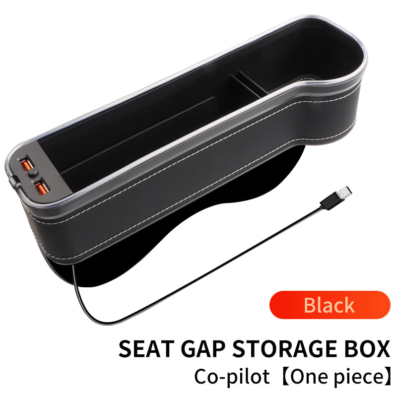 Car Seat Gap Filler Organizer, Custom For All Cars, Universal Car Console Seat Storage Box with Cup Holder, 7-Color LED Light, and USB Fast Charging - Car Seat Gap Filler Organizer