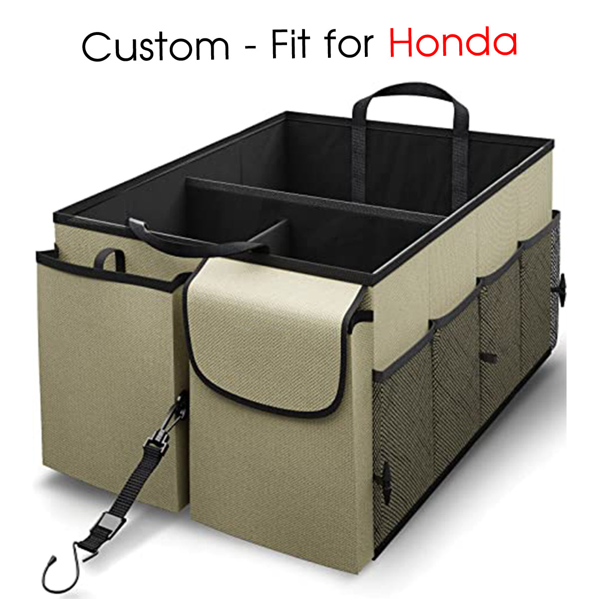 Car Trunk Organizer - Collapsible, Custom-Fit For Car, Multi-Compartment Automotive SUV Car Organizer for Storage w/ Adjustable Straps - Car Accessories for Women and Men DLHA232