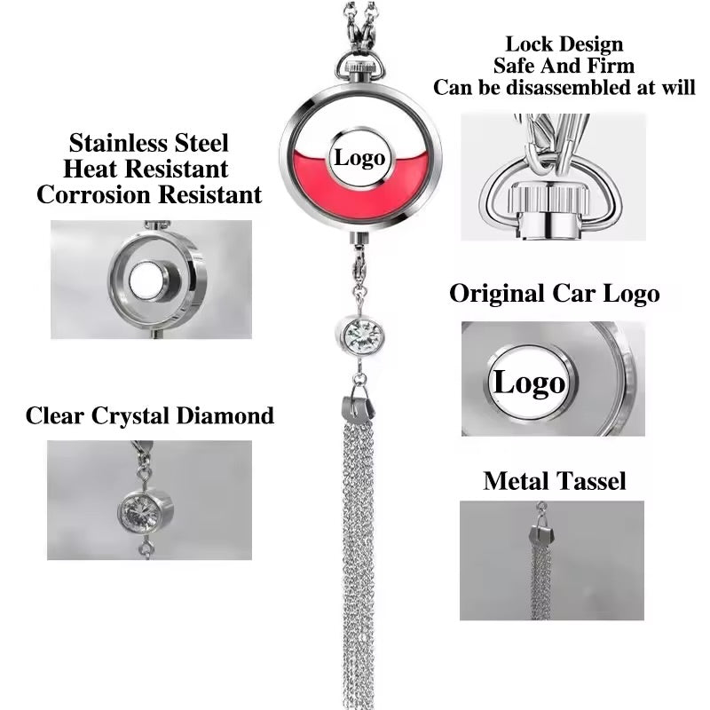 Metal Car Perfume Pendant Air Freshener Bottle – Hanging Ornament for Rearview Mirror, Empty Refillable Fragrance Diffuser - Delicate Leather  