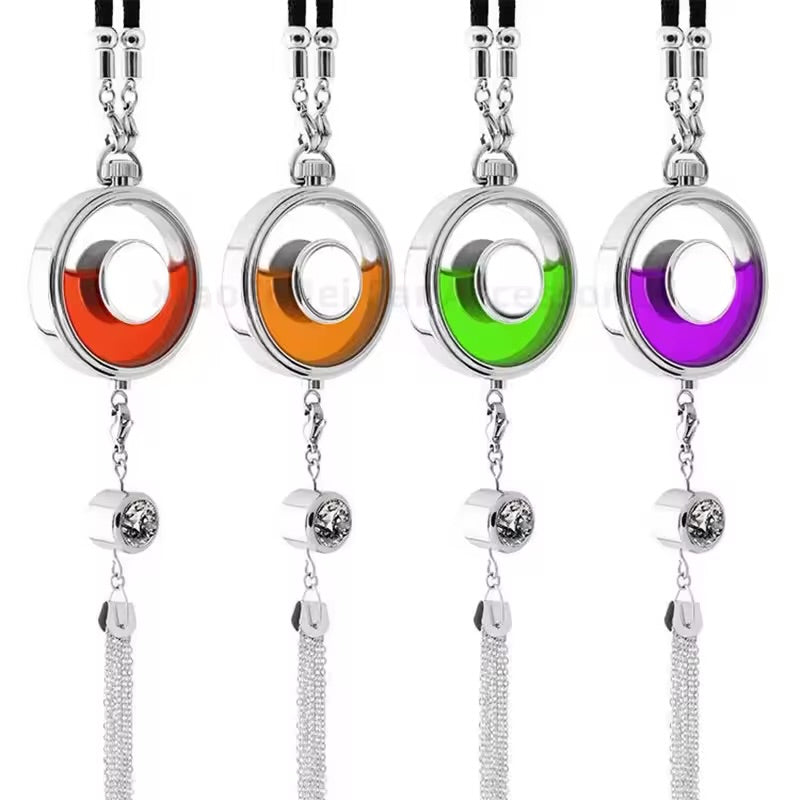Metal Car Perfume Pendant Air Freshener Bottle – Hanging Ornament for Rearview Mirror, Empty Refillable Fragrance Diffuser - Delicate Leather  