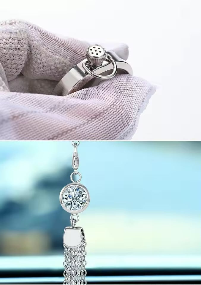 Metal Car Perfume Pendant Air Freshener Bottle – Hanging Ornament for Rearview Mirror, Empty Refillable Fragrance Diffuser - Delicate Leather  