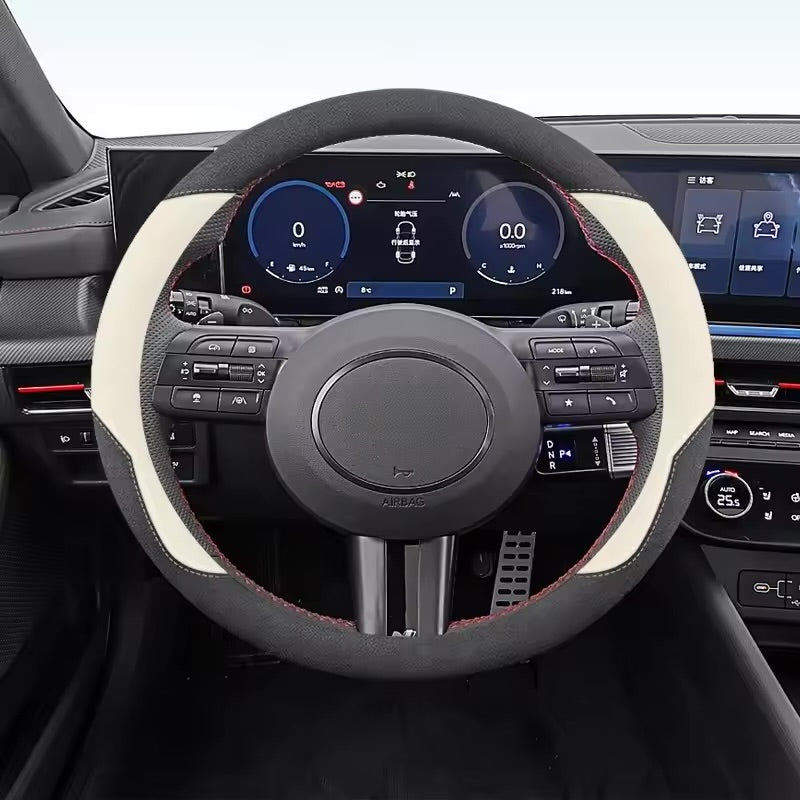 Luxury Suede Steering Wheel Cover – Universal Anti-Slip 15-Inch All-Season Grip - Delicate Leather  