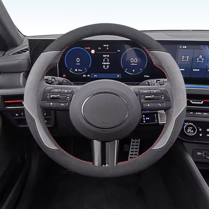Luxury Suede Steering Wheel Cover – Universal Anti-Slip 15-Inch All-Season Grip - Delicate Leather  