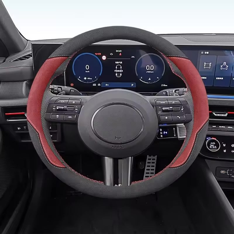 Luxury Suede Steering Wheel Cover – Universal Anti-Slip 15-Inch All-Season Grip - Delicate Leather  