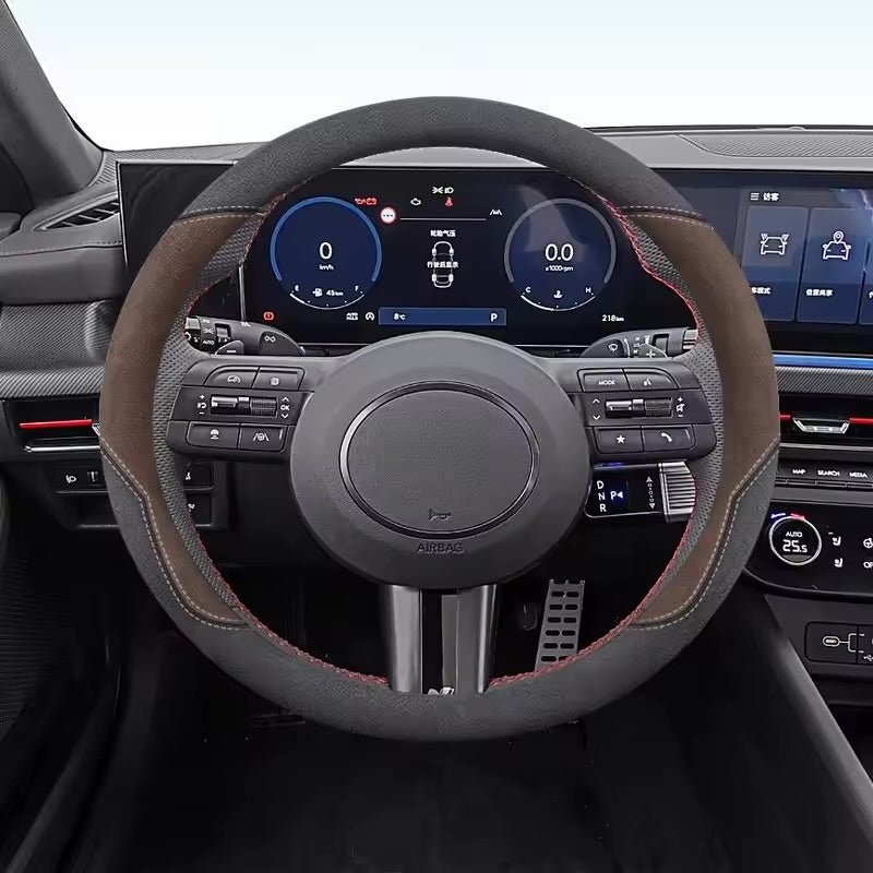 Luxury Suede Steering Wheel Cover – Universal Anti-Slip 15-Inch All-Season Grip - Delicate Leather  