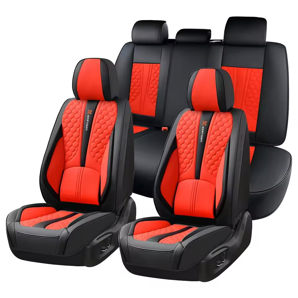 Red 3D Massage Car Seat Covers – Memory Foam, Breathable Leather, Fixed Lumbar Support, Universal Fit for Sedans & SUVs - Delicate Leather  