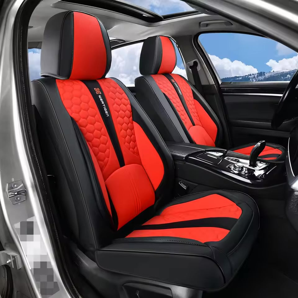 Red 3D Massage Car Seat Covers – Memory Foam, Breathable Leather, Fixed Lumbar Support, Universal Fit for Sedans & SUVs - Delicate Leather  