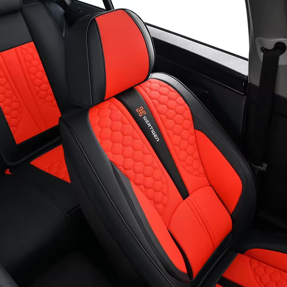 Red 3D Massage Car Seat Covers – Memory Foam, Breathable Leather, Fixed Lumbar Support, Universal Fit for Sedans & SUVs - Delicate Leather  