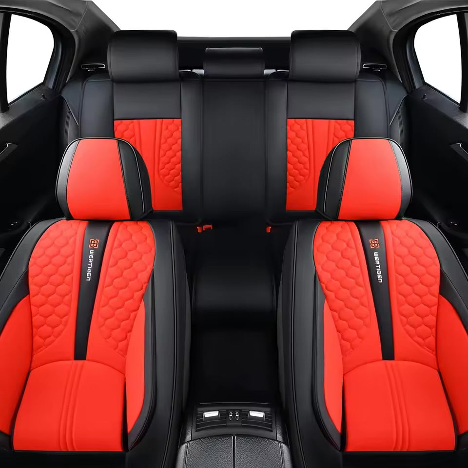 Red 3D Massage Car Seat Covers – Memory Foam, Breathable Leather, Fixed Lumbar Support, Universal Fit for Sedans & SUVs - Delicate Leather  