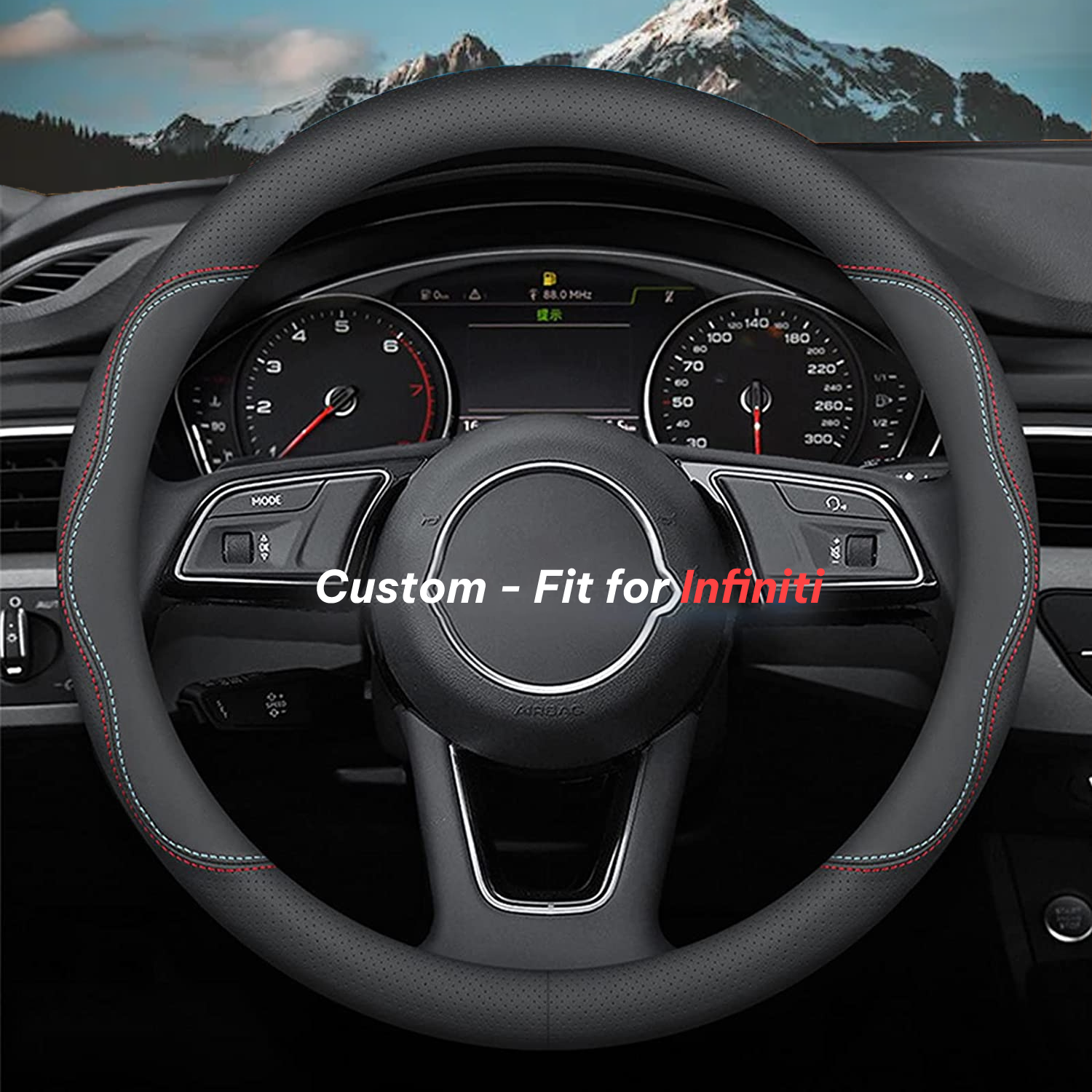 Car Steering Wheel Cover 2024 Update Version, Custom-Fit for Car, Premium Leather Car Steering Wheel Cover with Logo, Car Accessories DLIN222
