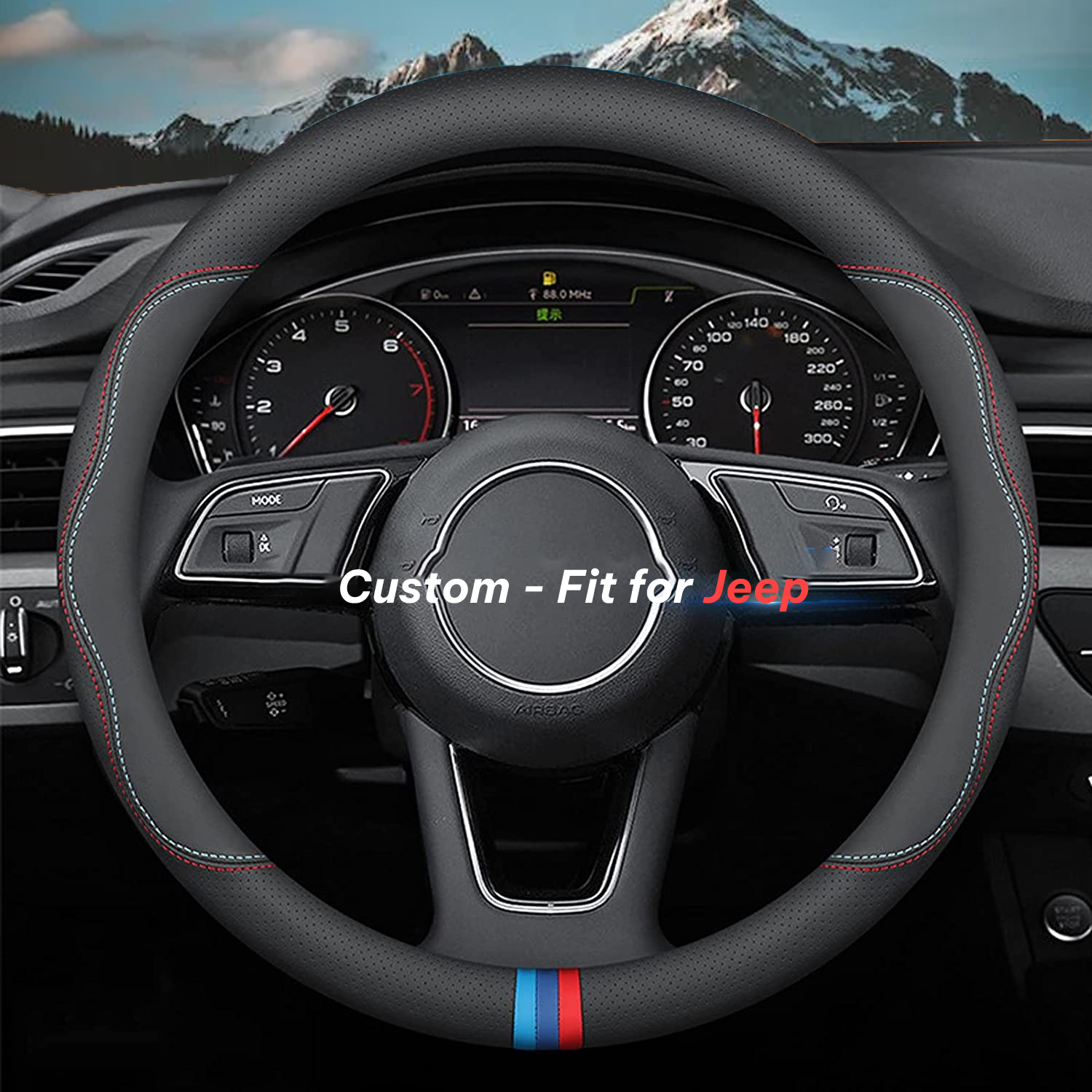 Car Steering Wheel Cover 2024 Update Version, Custom-Fit for Car, Premium Leather Car Steering Wheel Cover with Logo, Car Accessories DLJE222