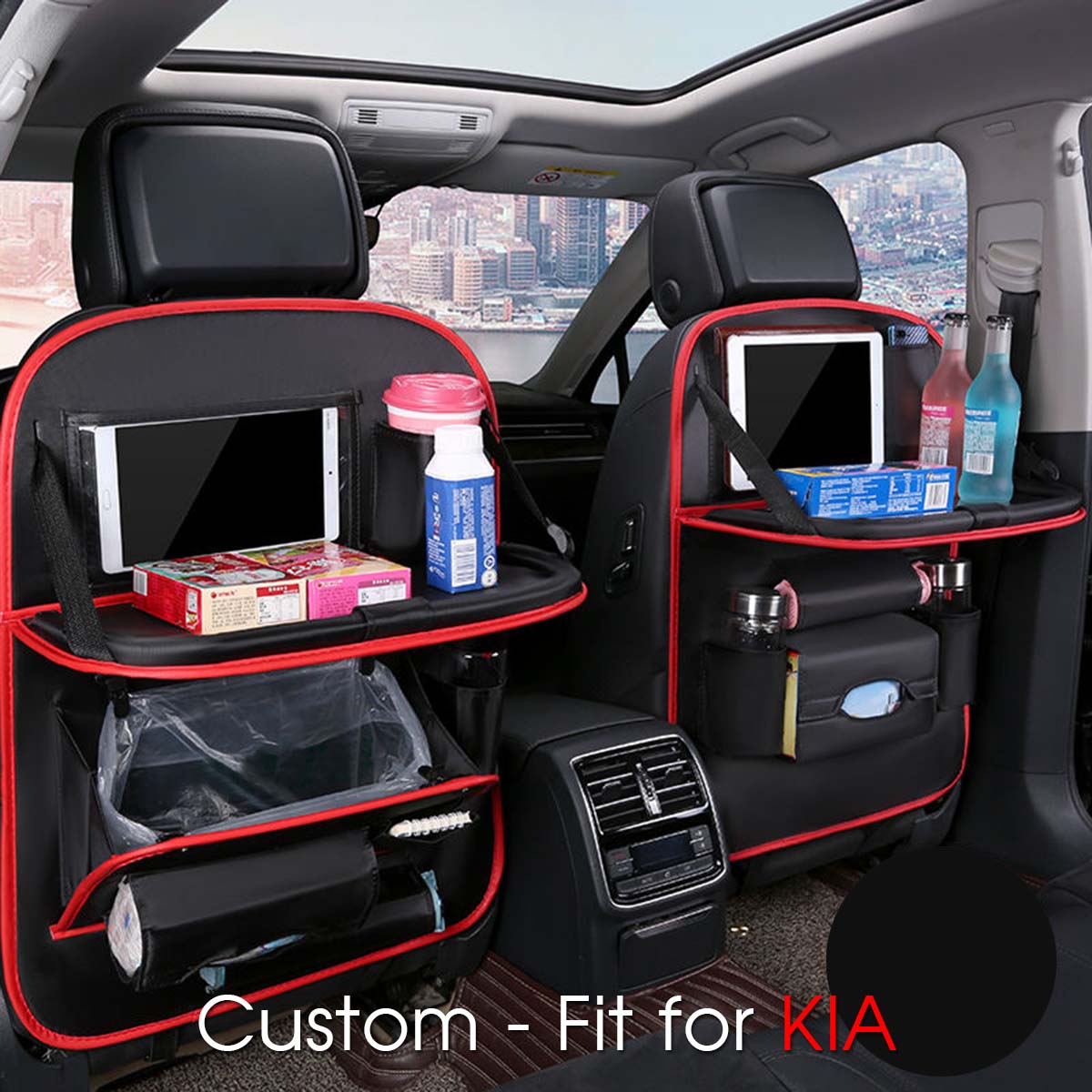 Backseat Organizer With Tablet Holder PU Leather, Custom-Fit For Car,  Car Seat Back Protectors Kick With Foldable Table Tray Car Seat Organizer DLUE240