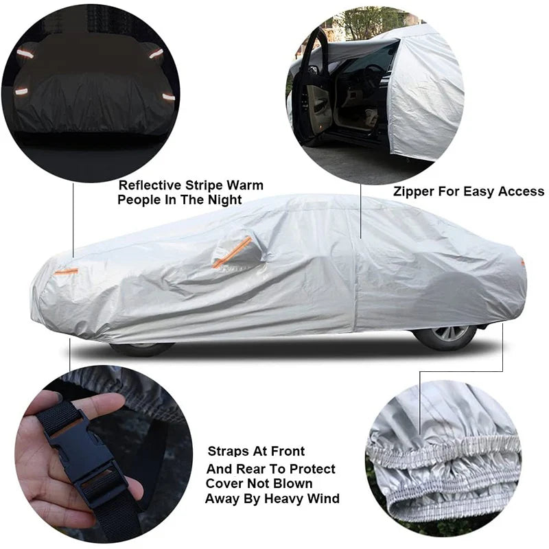 Waterproof Car Covers - Outdoor Sun Protection for Car, Reflector Dust Rain Snow Protection for SUV, Sedan, Hatchback