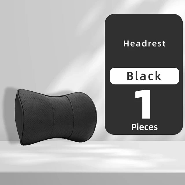 Premium Leather Fiber Car Seat Neck Pillow: Universal Headrest Lumbar Waist Cushion for All Car Models