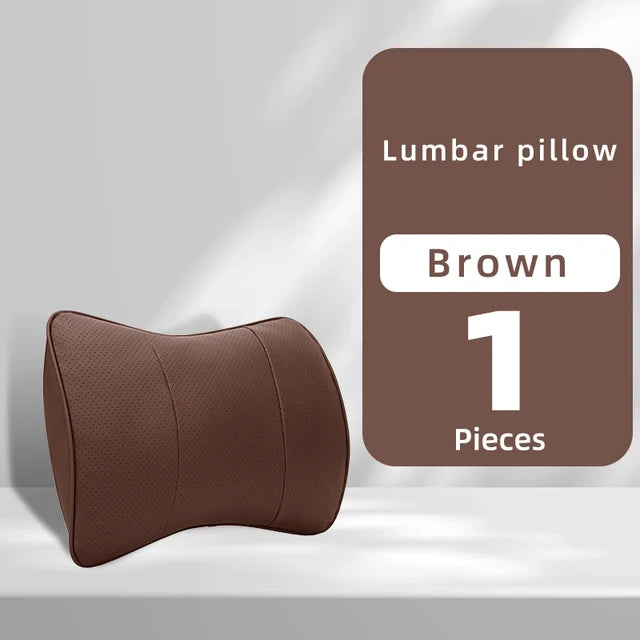 Premium Leather Fiber Car Seat Neck Pillow: Universal Headrest Lumbar Waist Cushion for All Car Models