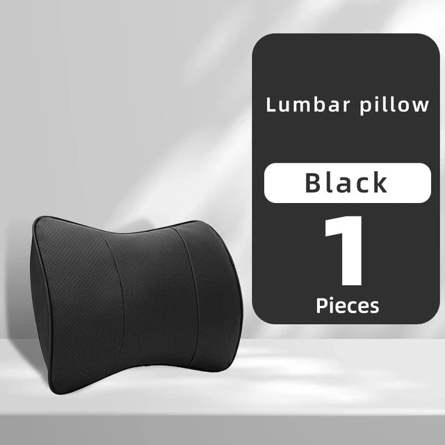 Premium Leather Fiber Car Seat Neck Pillow: Universal Headrest Lumbar Waist Cushion for All Car Models