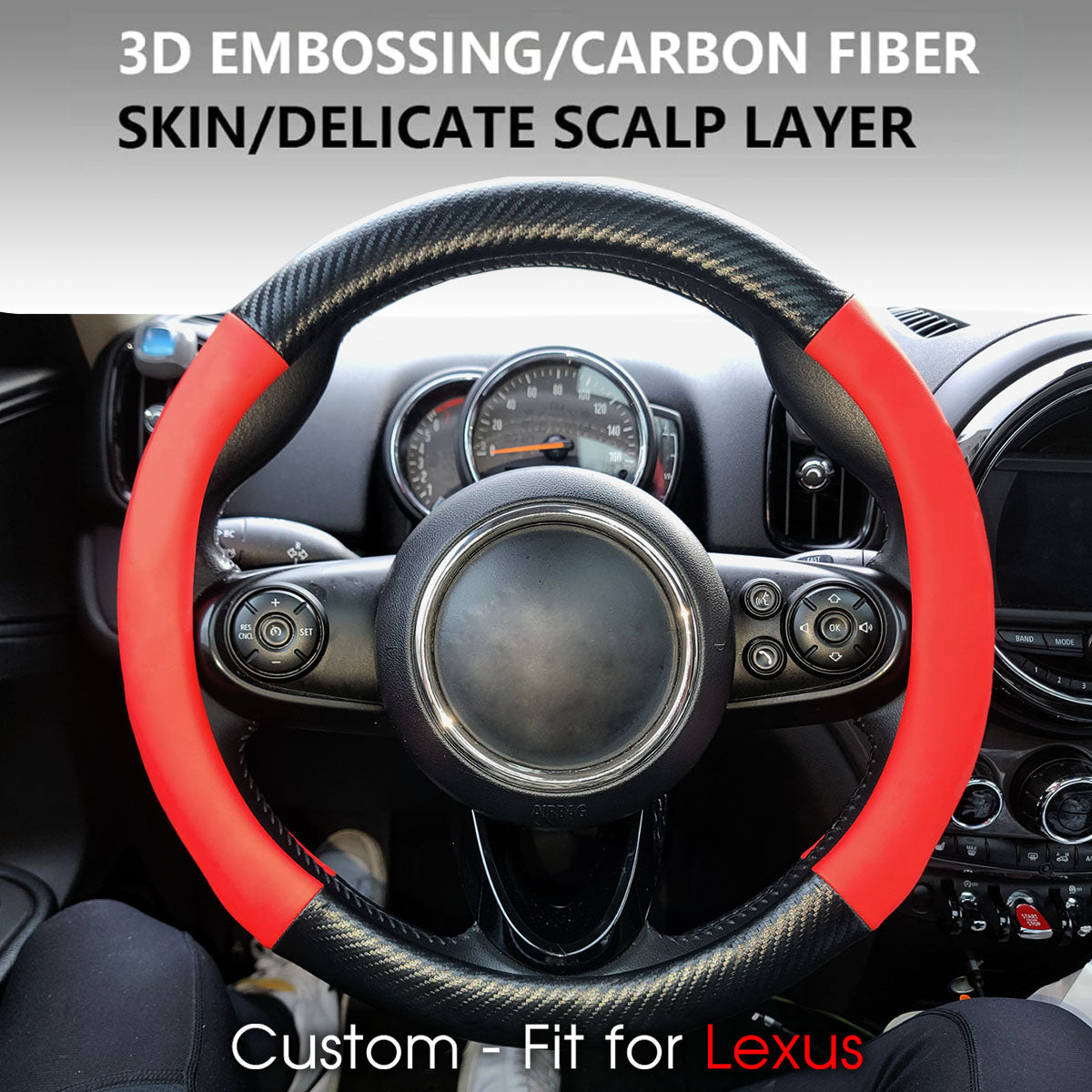 Car Steering Wheel Cover, Custom-Fit For Cars, Leather Nonslip 3D Carbon Fiber Texture Sport Style Wheel Cover for Women, Interior Modification for All Car Accessories DLFJ225