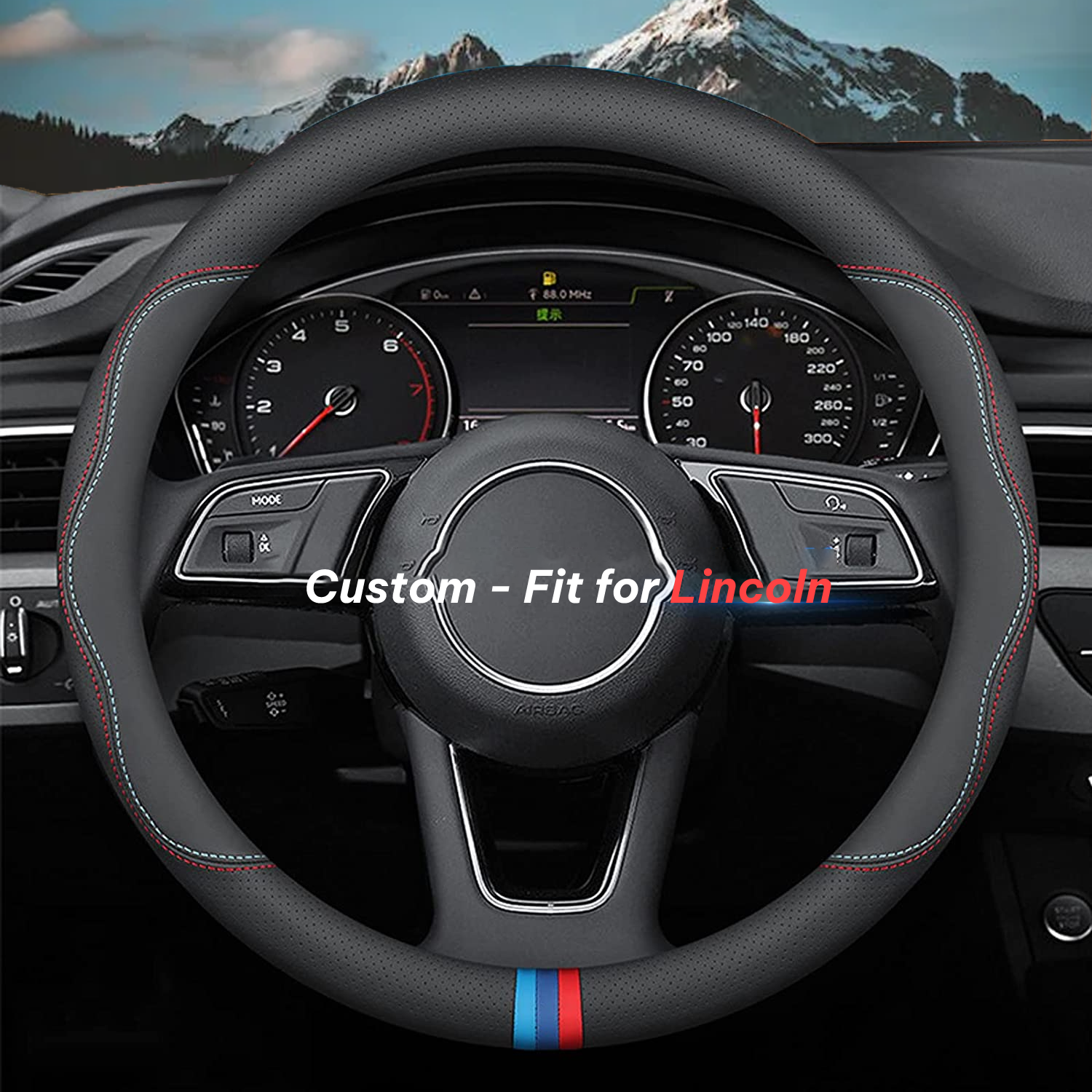 Car Steering Wheel Cover 2024 Update Version, Custom-Fit for Car, Premium Leather Car Steering Wheel Cover with Logo, Car Accessories DLLI222