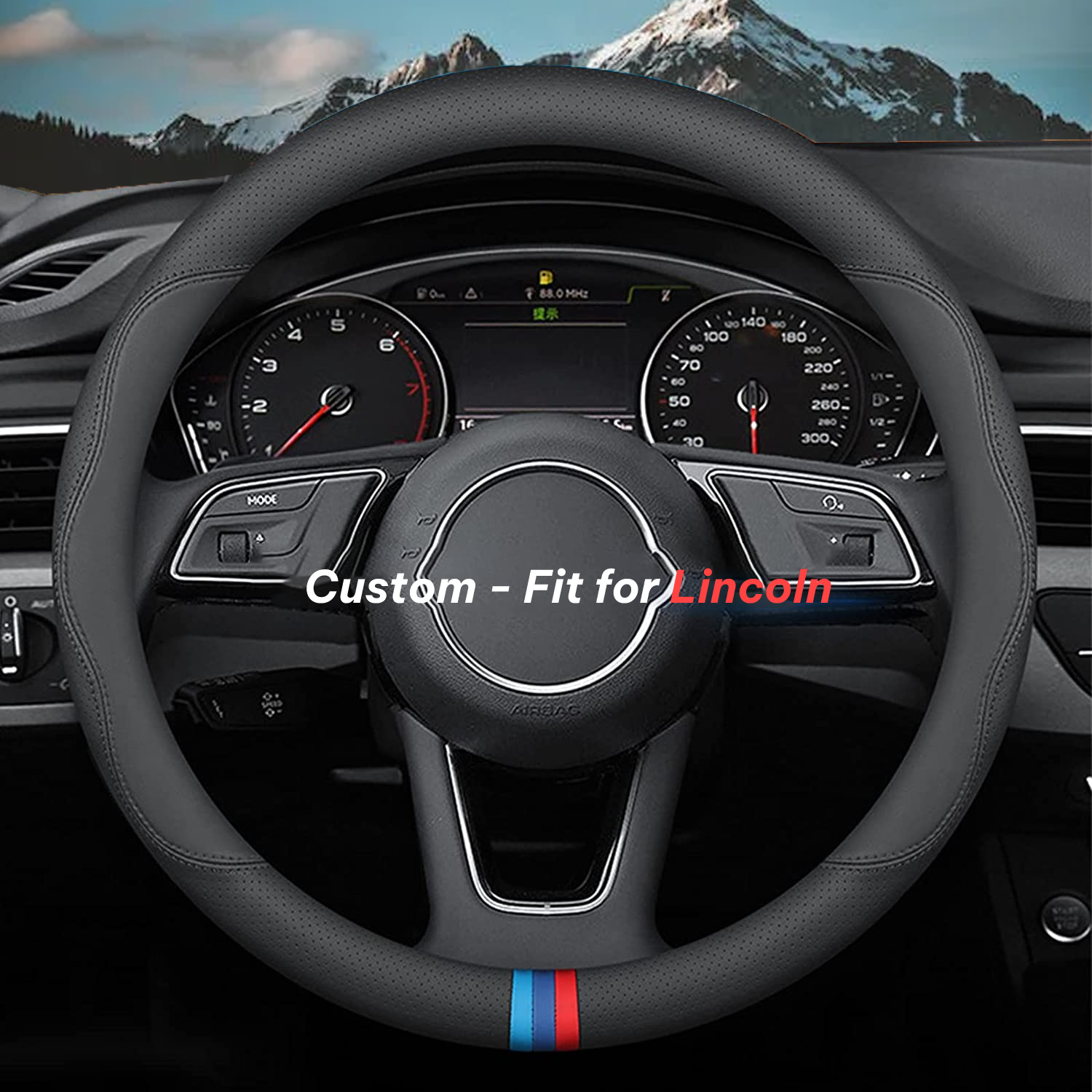 Car Steering Wheel Cover 2024 Update Version, Custom-Fit for Car, Premium Leather Car Steering Wheel Cover with Logo, Car Accessories DLLI222