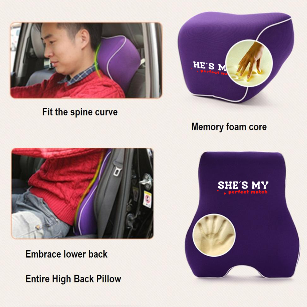 She's My Perfect Match -He's My Perfect Match Lumbar Support Cushion for Car and Headrest Neck Pillow Kit, Valentines Day Custom For Cars, Ergonomically Design for Car Seat, Car Accessories, Couple Matching Puzzle 03