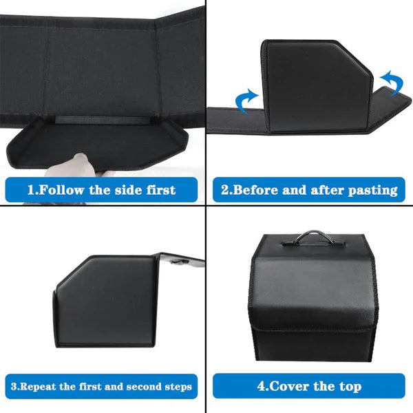Foldable Trunk Storage Luggage Organizer Box, Custom For Cars, Portable Car Storage Box Bin SUV Van Cargo Carrier Caddy for Shopping, Camping Picnic, Home Garage, Car Accessories KX12996 - Delicate Leather  