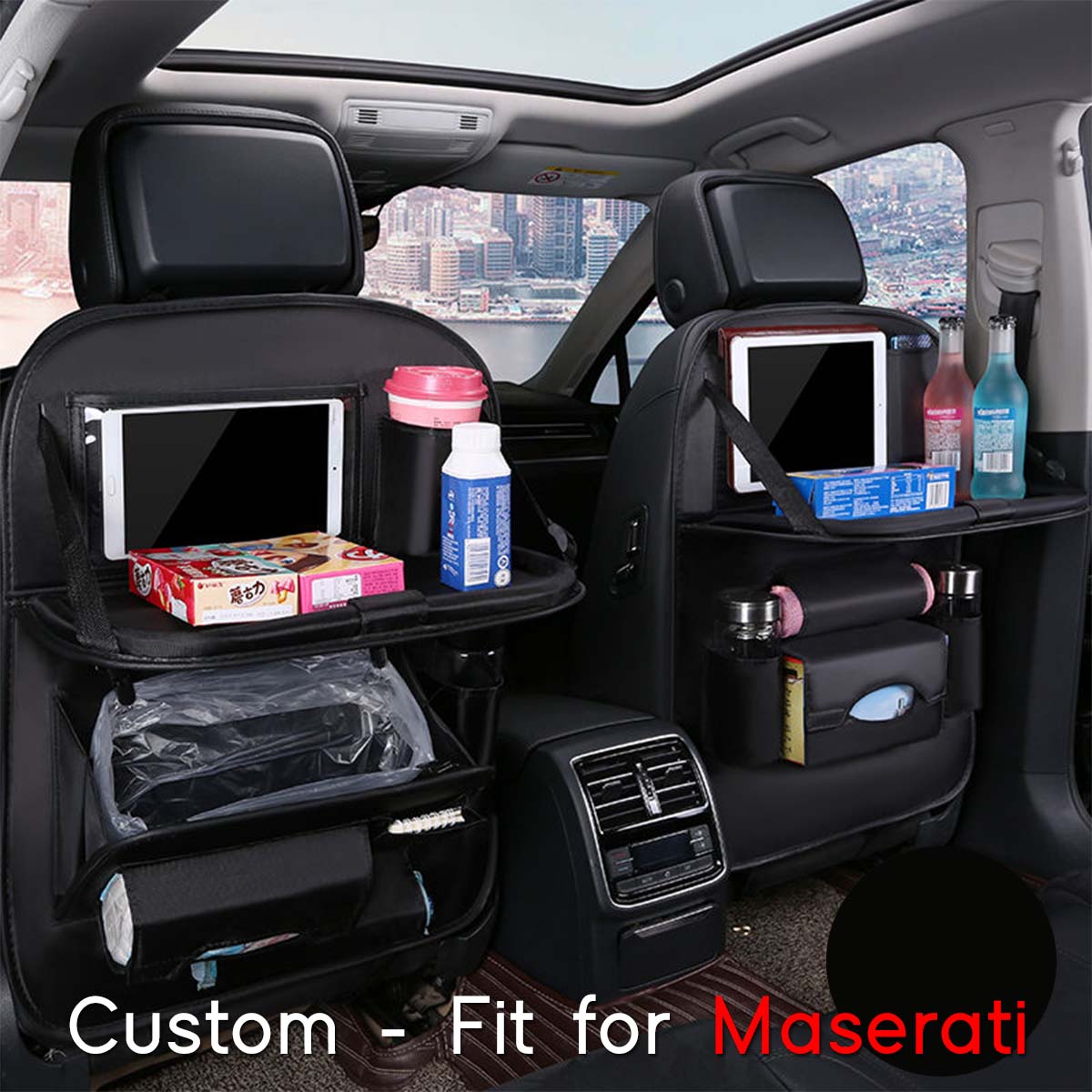 Backseat Organizer With Tablet Holder PU Leather, Custom-Fit For Car, Car Seat Back Protectors Kick With Foldable Table Tray Car Seat Organizer DLMS240