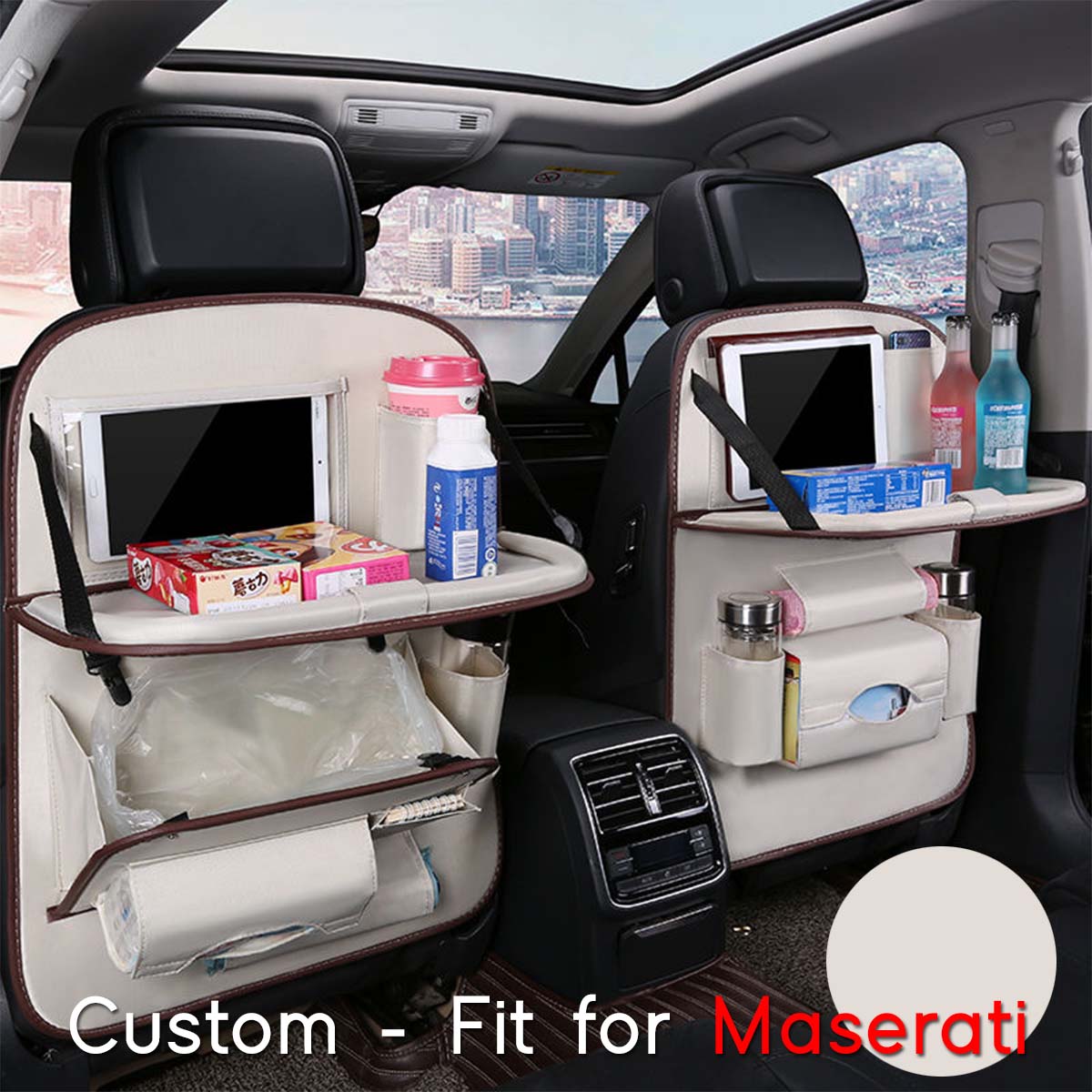 Backseat Organizer With Tablet Holder PU Leather, Custom-Fit For Car, Car Seat Back Protectors Kick With Foldable Table Tray Car Seat Organizer DLMS240