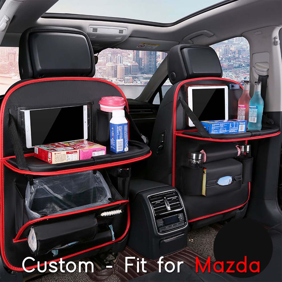 Backseat Organizer With Tablet Holder PU Leather, Custom-Fit For Car, Car Seat Back Protectors Kick With Foldable Table Tray Car Seat Organizer DLMA240