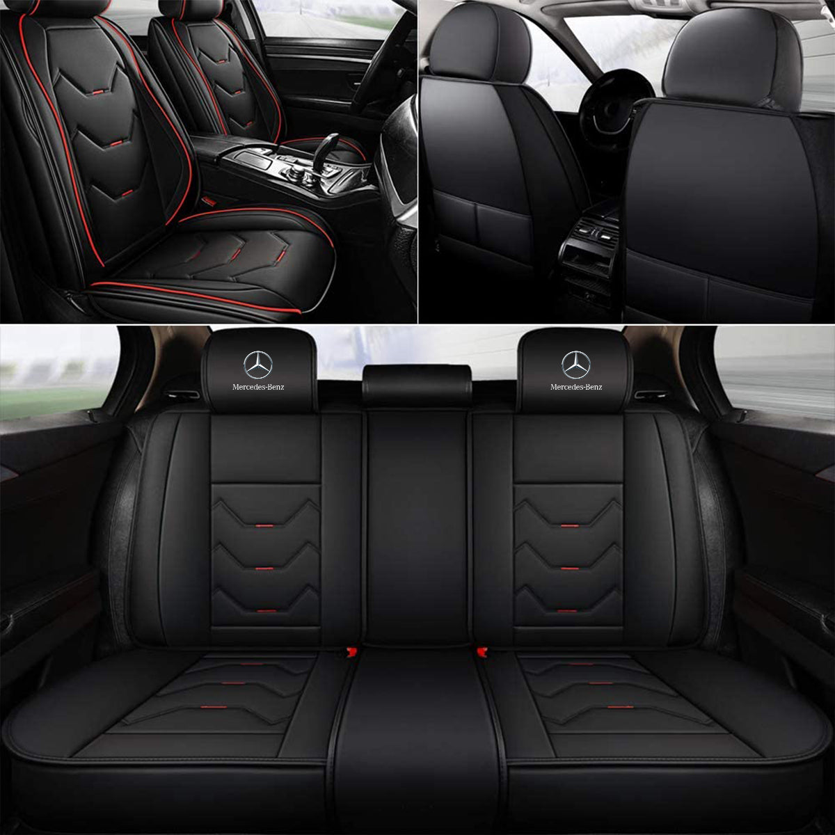 2 Leather Car Seat Covers 5 Seats Full Set, Custom fit for Car, Fit Sedan SUV Truck Vans Leatherette Automotive Seat Cushion Protector Universal Fit MB