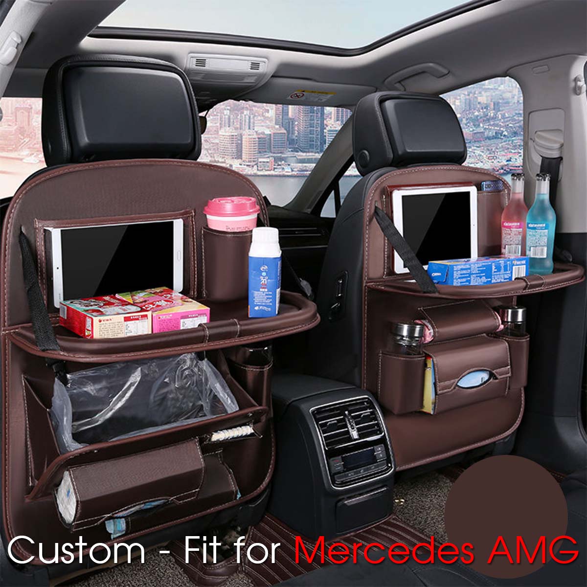 Backseat Organizer With Tablet Holder PU Leather, Custom-Fit For Car, Car Seat Back Protectors Kick With Foldable Table Tray Car Seat Organizer DLLM240