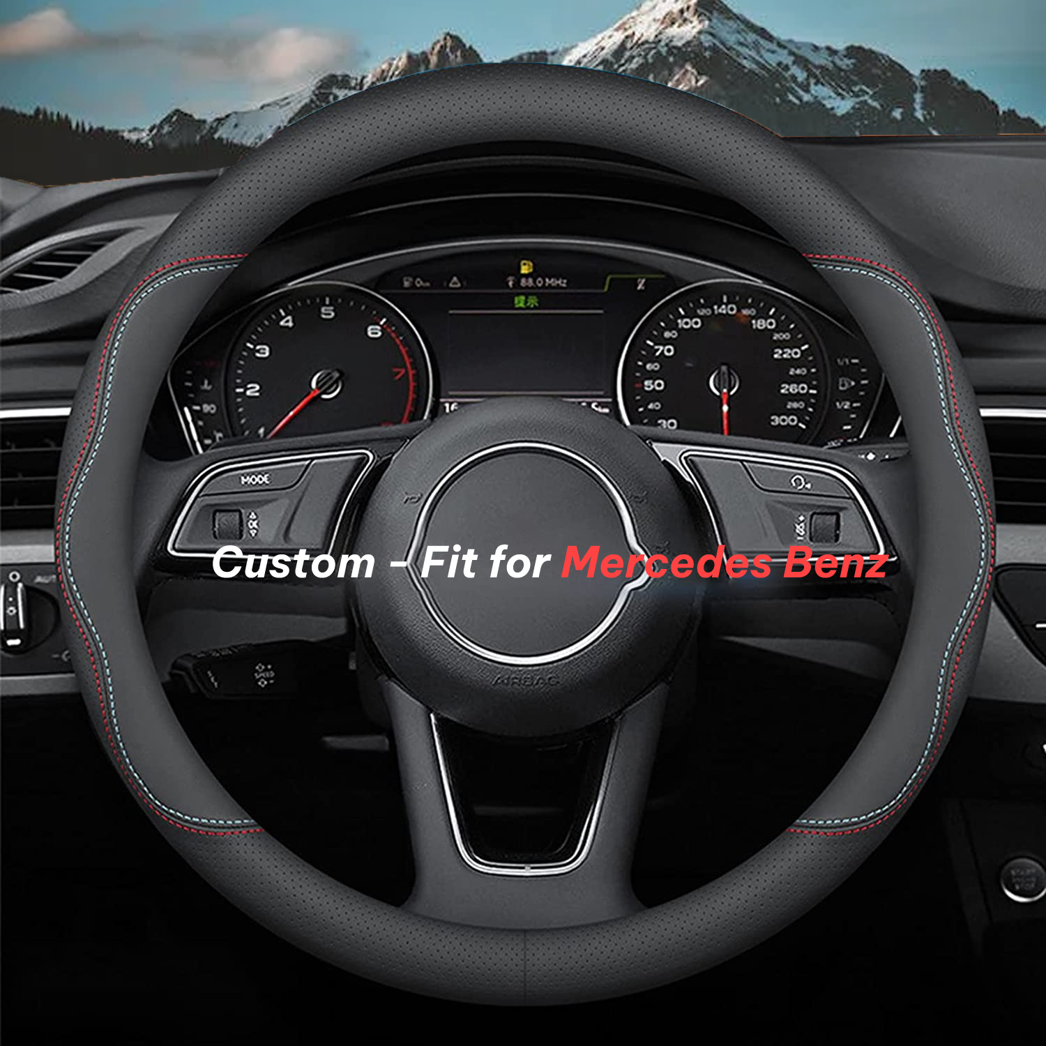 Car Steering Wheel Cover 2024 Update Version, Custom-Fit for Car, Premium Leather Car Steering Wheel Cover with Logo, Car Accessories DLMB222