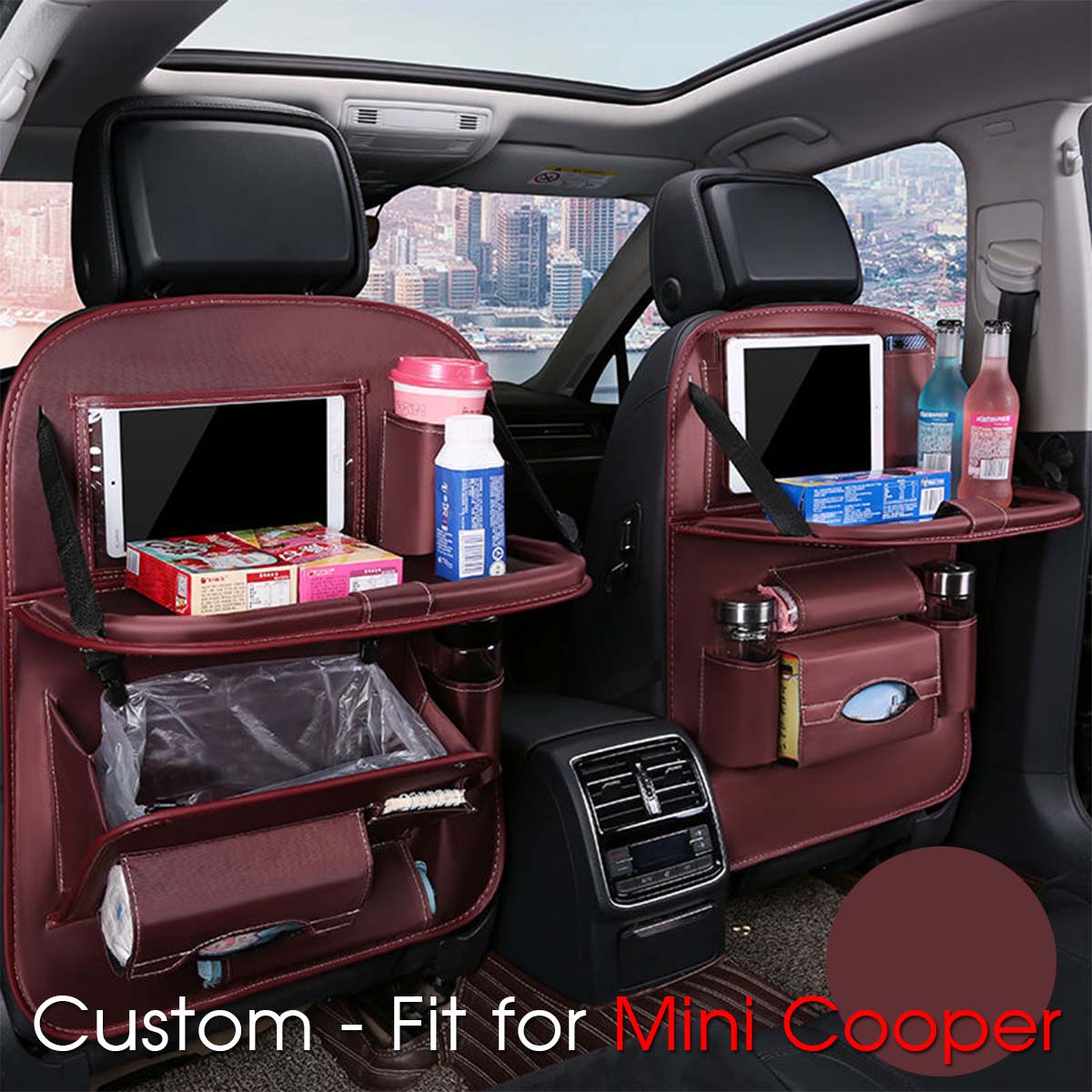 Backseat Organizer With Tablet Holder PU Leather, Custom-Fit For Car, Car Seat Back Protectors Kick With Foldable Table Tray Car Seat Organizer DLMT240