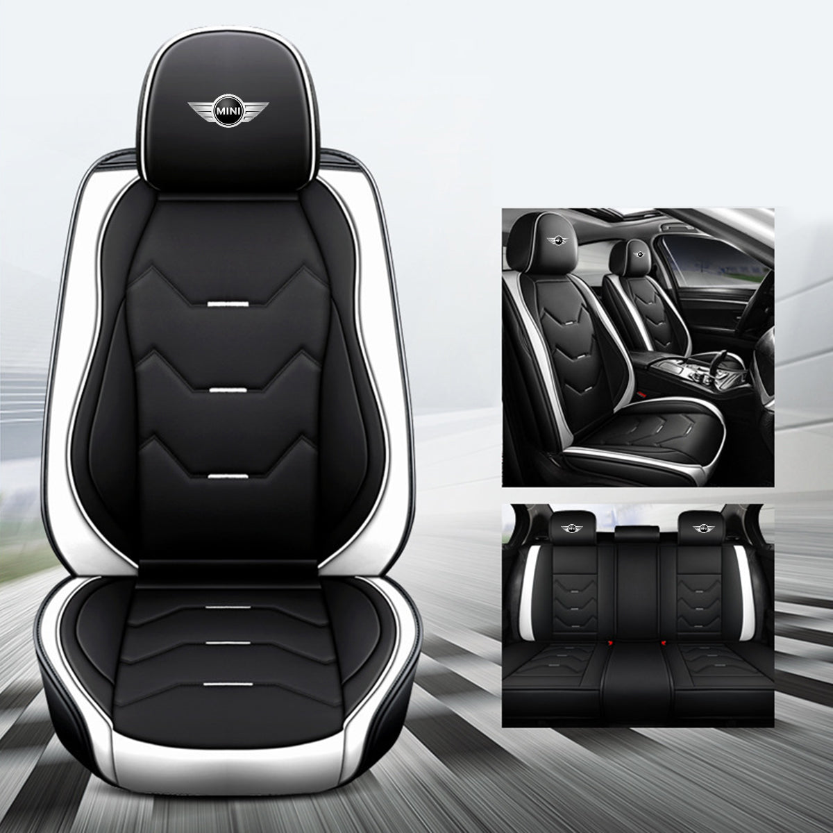 2 Leather Car Seat Covers 5 Seats Full Set, Custom fit for Car, Fit Sedan SUV Truck Vans Leatherette Automotive Seat Cushion Protector Universal Fit