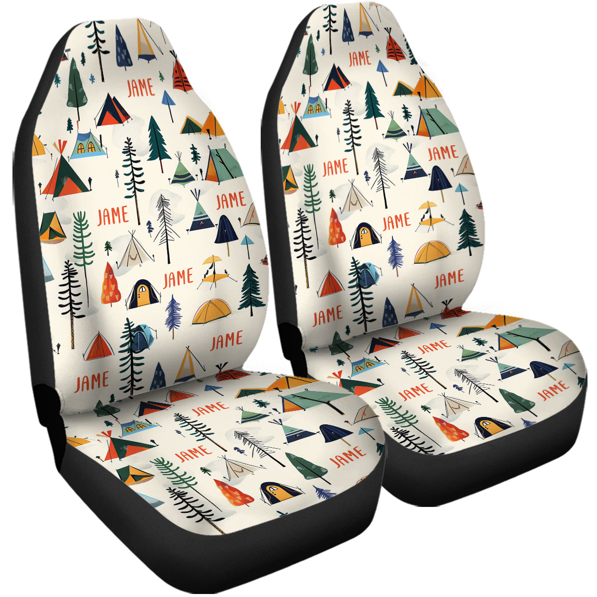 Personalized Custom Camping Seat Cover Full Set, Adventure  Campers Front And Back Seat Covers For Vehicle, Car Seat Protector, Car Decor Gift, Camping Custom name 02