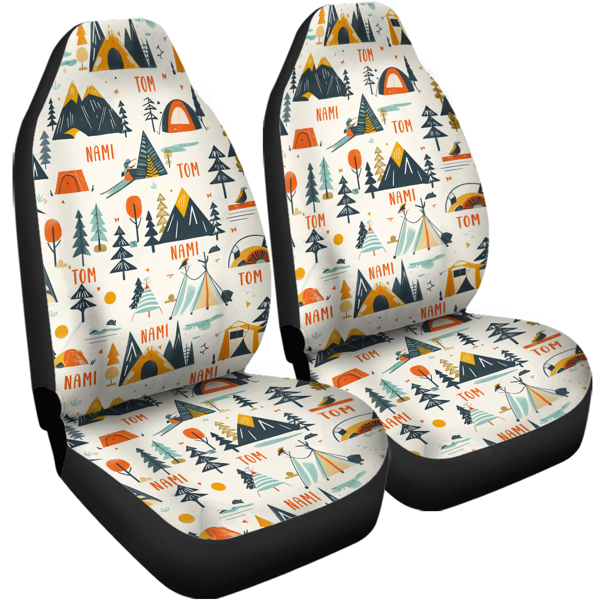 Personalized Custom Camping Seat Cover Full Set, Adventure  Campers Front And Back Seat Covers For Vehicle, Car Seat Protector, Car Decor Gift, Camping  Custom name 02