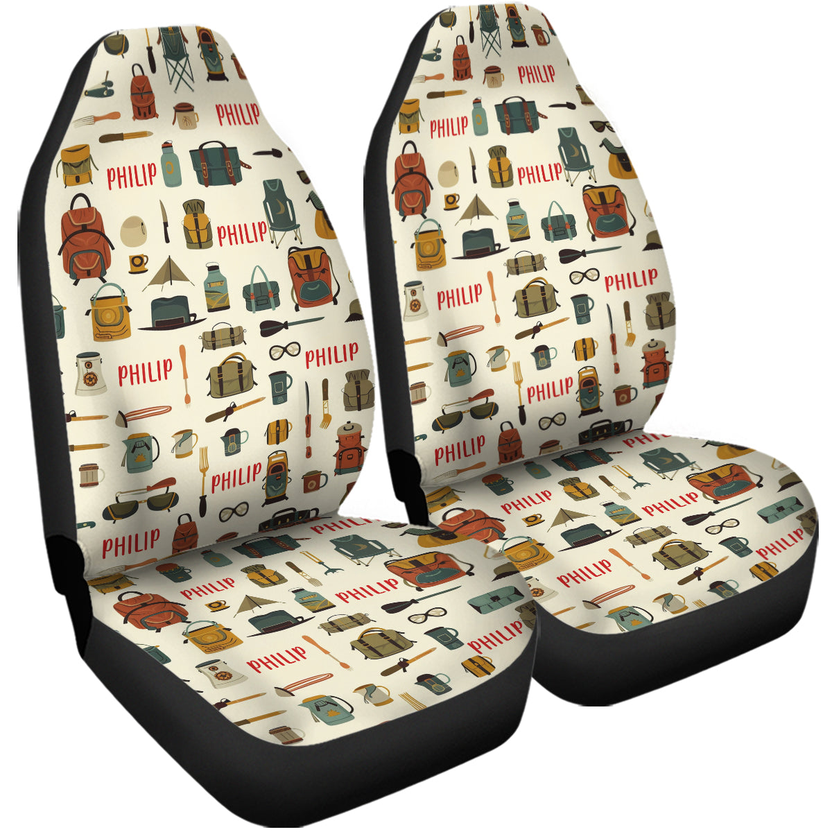Personalized Custom Camping Seat Cover Full Set, Adventure  Campers Front And Back Seat Covers For Vehicle, Car Seat Protector, Car Decor Gift, Camping  Custom name 03