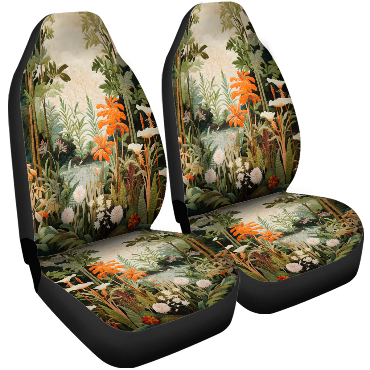 Moody Botanical Art Set Of Two Front Car Seat Covers, Seat Covers For Women, Flower Seat Cover Vehicle, Car Seat Protector, Car Decor Gift, Natural 03