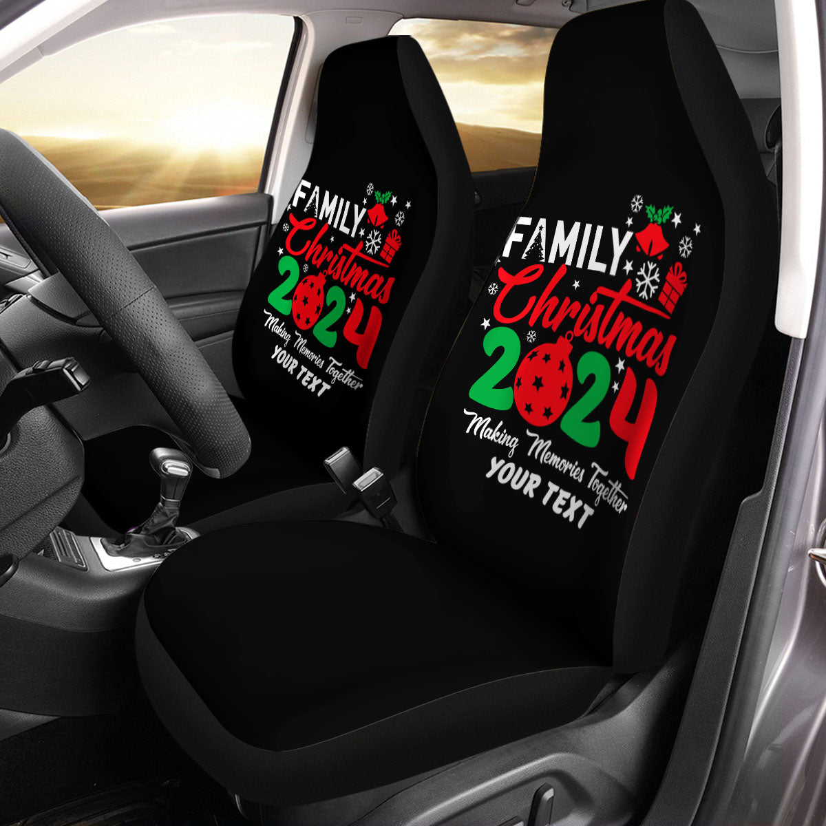 Custom Family Christmas 2024 Car Seat Covers, Car Bucket Seat Protection Airbag Compatible 2 PCS, Car Accessories, Christmas 02