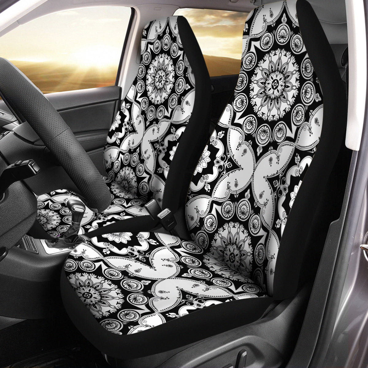 Boho Car Seat Covers, Mandala Boho Custom For Your Cars, Car Bucket Seat Protection Airbag Compatible 2 PCS, Car Accessories, Boho 14