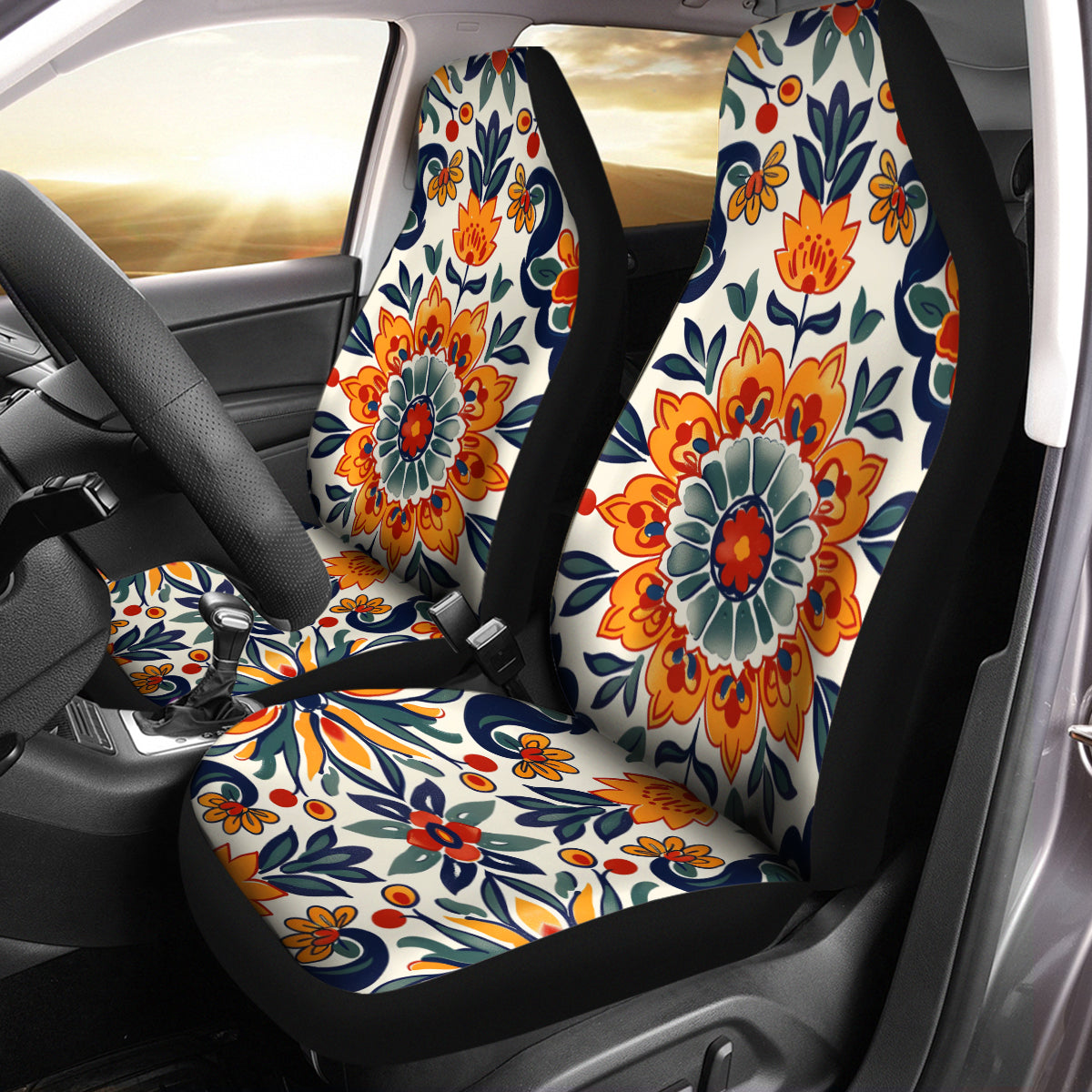 Boho Car Seat Covers, Mandala Boho Custom For Your Cars, Car Bucket Seat Protection Airbag Compatible 2 PCS, Car Accessories, Boho 05