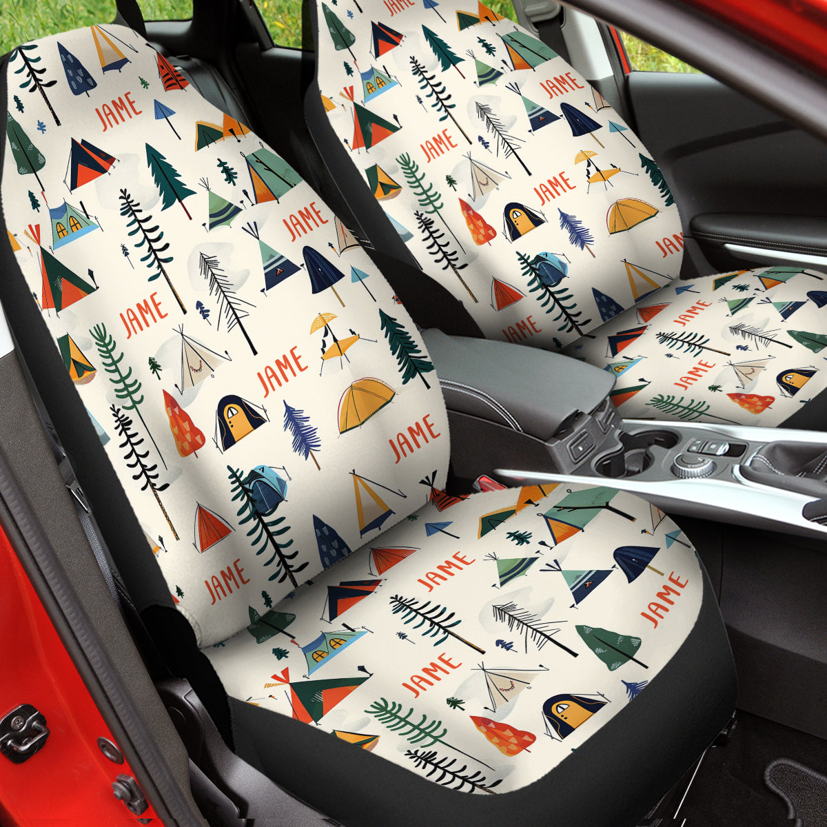 Personalized Custom Camping Seat Cover Full Set, Adventure  Campers Front And Back Seat Covers For Vehicle, Car Seat Protector, Car Decor Gift, Camping Custom name 02