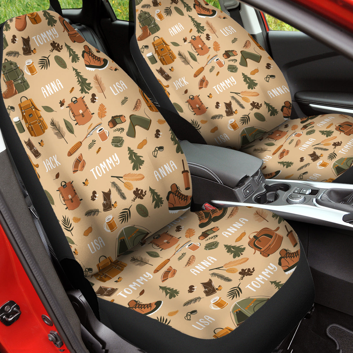 Personalized Custom Camping Seat Cover Full Set, Adventure  Campers Front And Back Seat Covers For Vehicle, Car Seat Protector, Car Decor Gift, Camping  Custom name 04