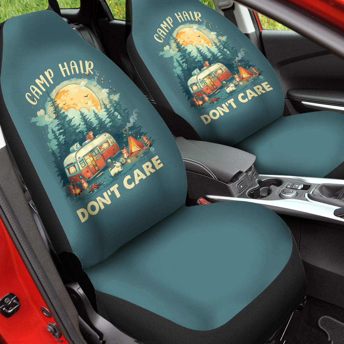Camping Hair Don't Care Car Seat Covers Washable Breathable Car Seat Wrap Universal Fits Most Auto Truck Van SUV Car Seat Wrap, Camp Hair Don't Care 03