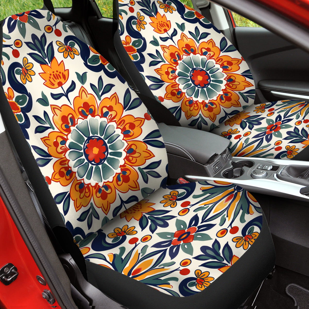 Boho Car Seat Covers, Mandala Boho Custom For Your Cars, Car Bucket Seat Protection Airbag Compatible 2 PCS, Car Accessories, Boho 05