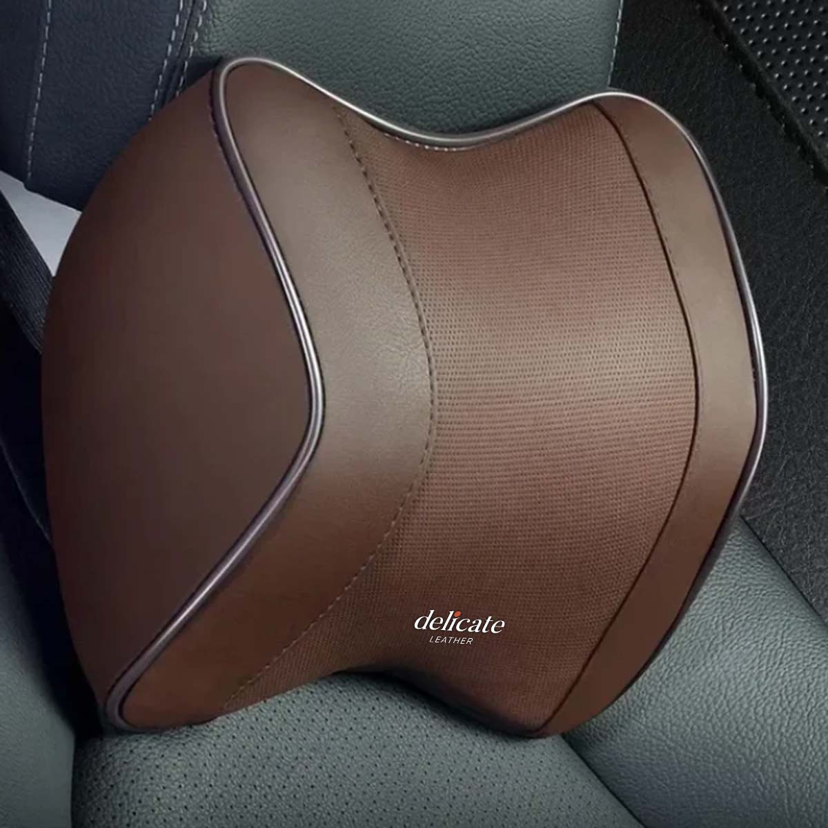 Delicate Leather 2/1PCS Car Headrest Neck Support Pillow with Breathable Memory Foam Rebound Guard and Universal Car Lumbar Pillow